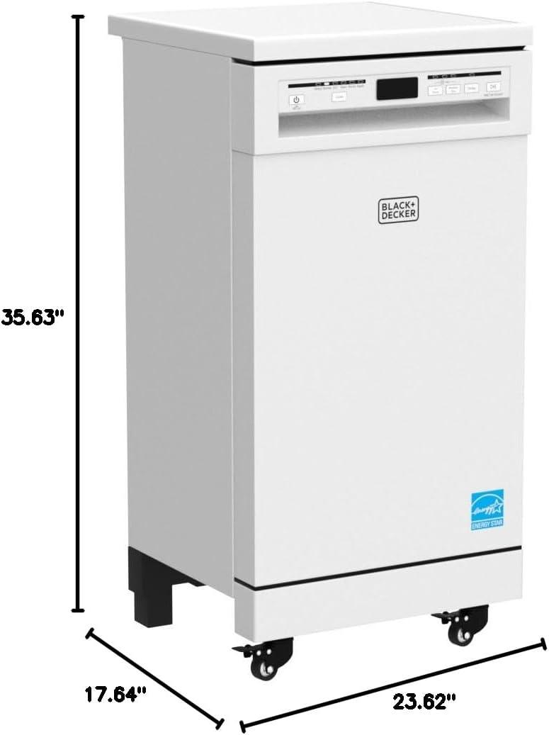 White Compact Portable Dishwasher with Stainless Steel Tub and Casters