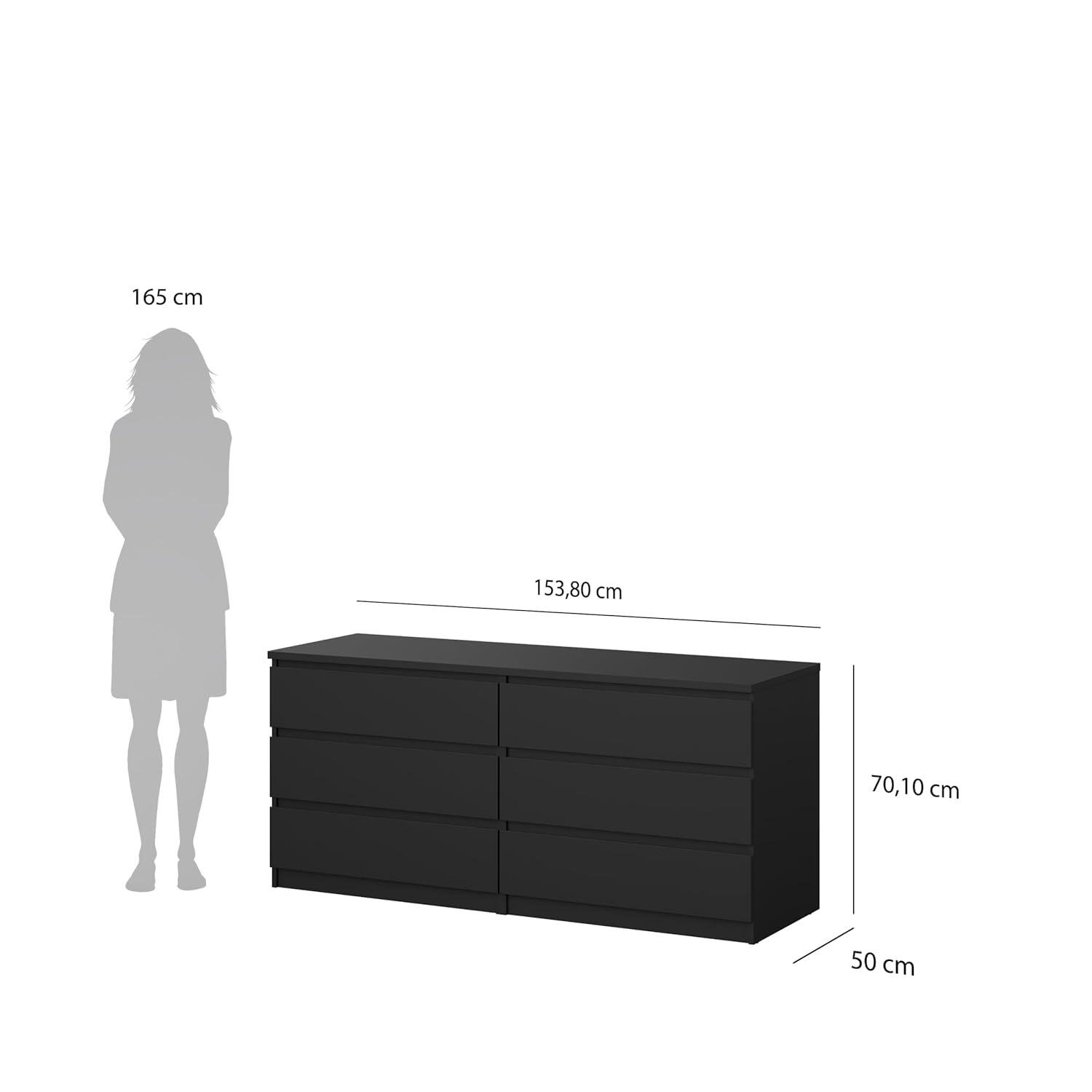 Tvilum,Scottsdale 6 Drawer Double Dresser, Black Matte