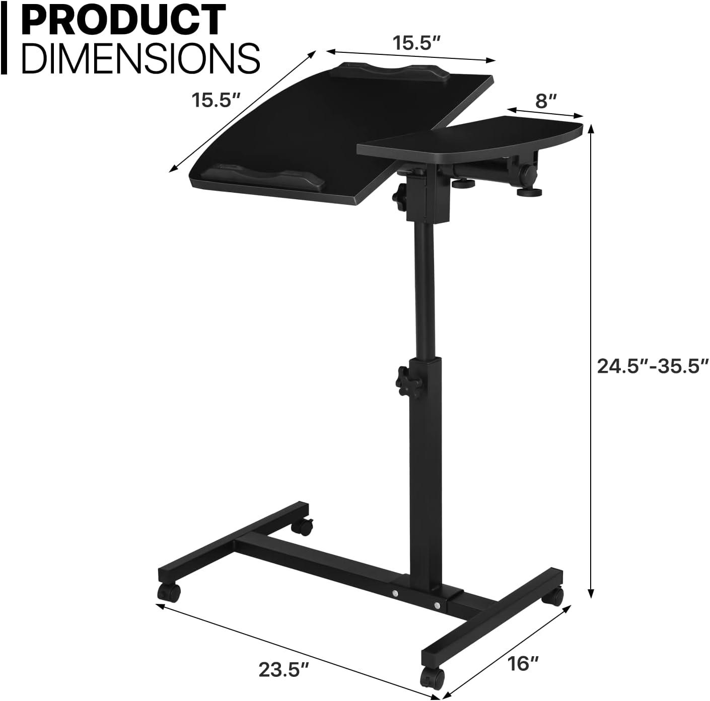 MoNiBloom Mobile Lifting Computer Desk, Multifunctional Standing Table, Laptop Cart with Mouse Pad for Small Spaces, Black