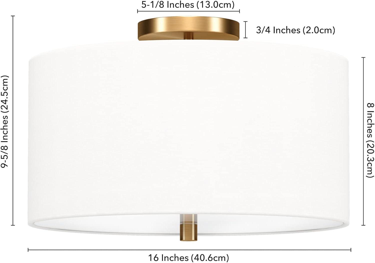 Ellis 16" Brass Drum Flush Mount with White Linen Shade