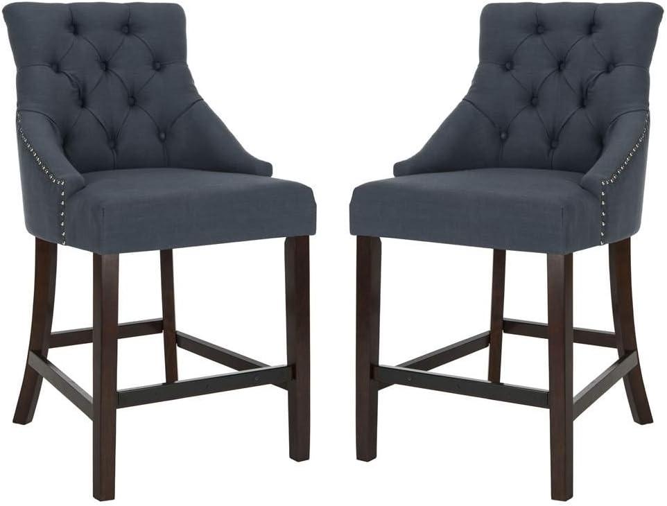 Eleni Tufted Wing Back Counter Stool (Set of 2) - BST6305 - Navy/Espresso - Safavieh