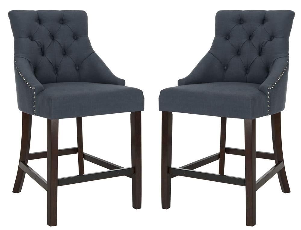 Eleni Tufted Wing Back Counter Stool (Set of 2) - BST6305 - Navy/Espresso - Safavieh