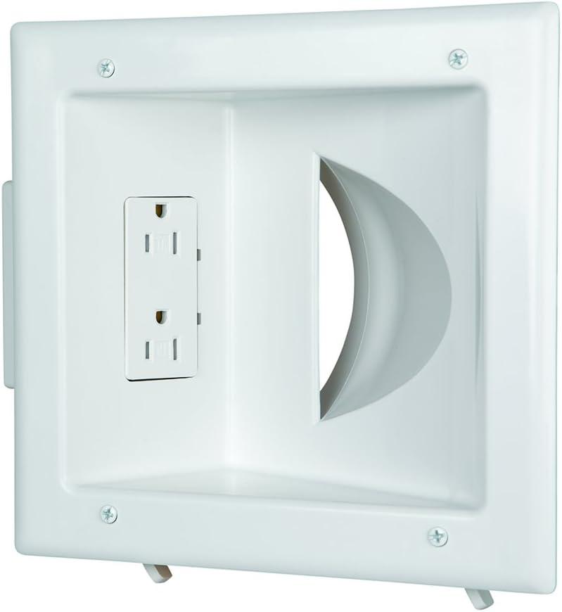 Datacomm Recessed Low Voltage Media Outlet Plate - 1 Socket, White