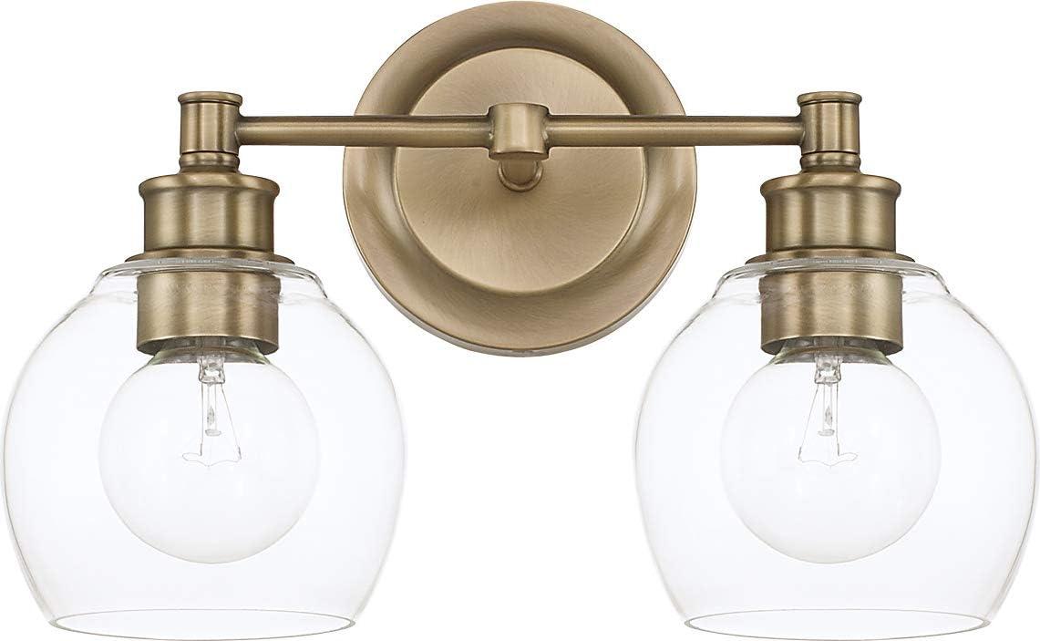 Aged Brass and Clear Glass 2-Light Vanity Fixture