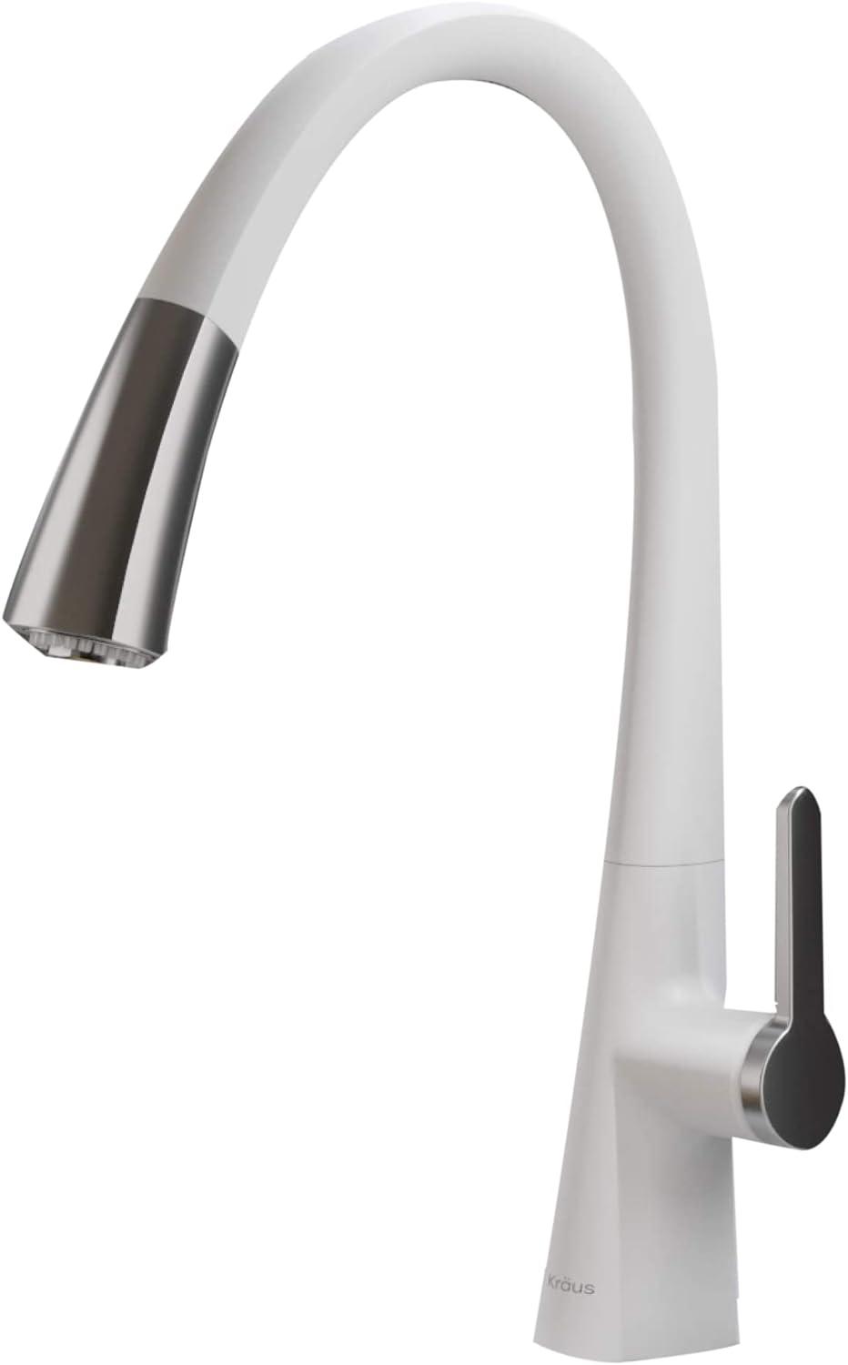 Nolen 16-Inch Chrome and White Pull-Down Kitchen Faucet