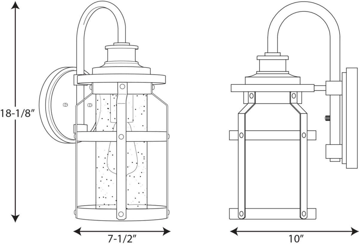 Progress Lighting Haslett 1-Light Medium Wall Lantern in Black with Seeded Glass Shade