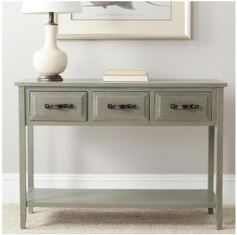 Transitional French Gray 3-Drawer Wood Console Table with Storage