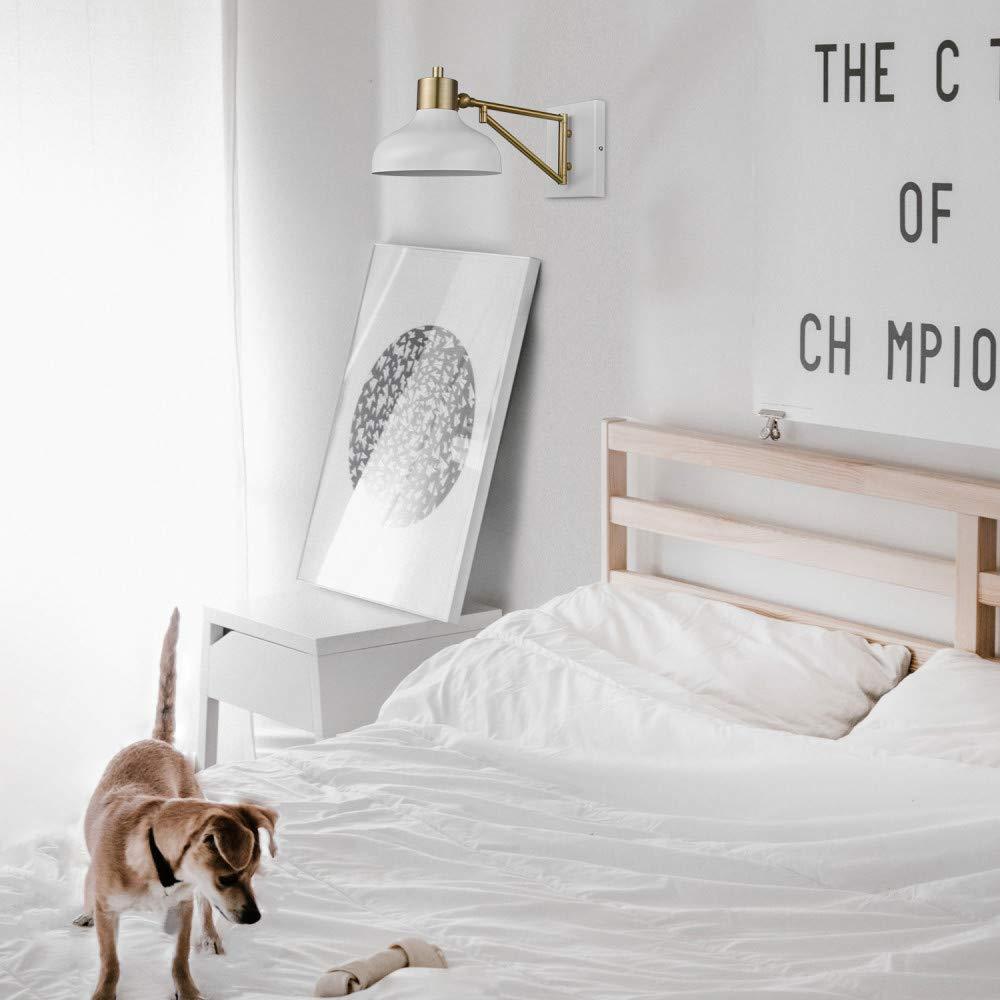 Globe Electric Berkeley 1-Light White and Brass Plug-in or Hardwire Swing Arm Indoor Wall Sconce