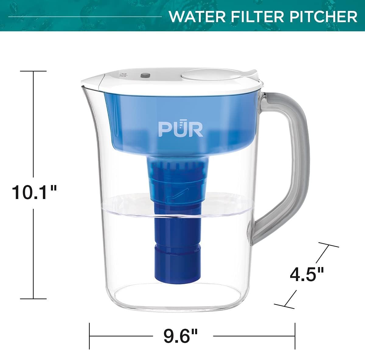 PUR PLUS 7 Cup Water Pitcher with Lead Reducing Filter, White, W 9.6" x H 10.1" x L 4.5", PPT711W