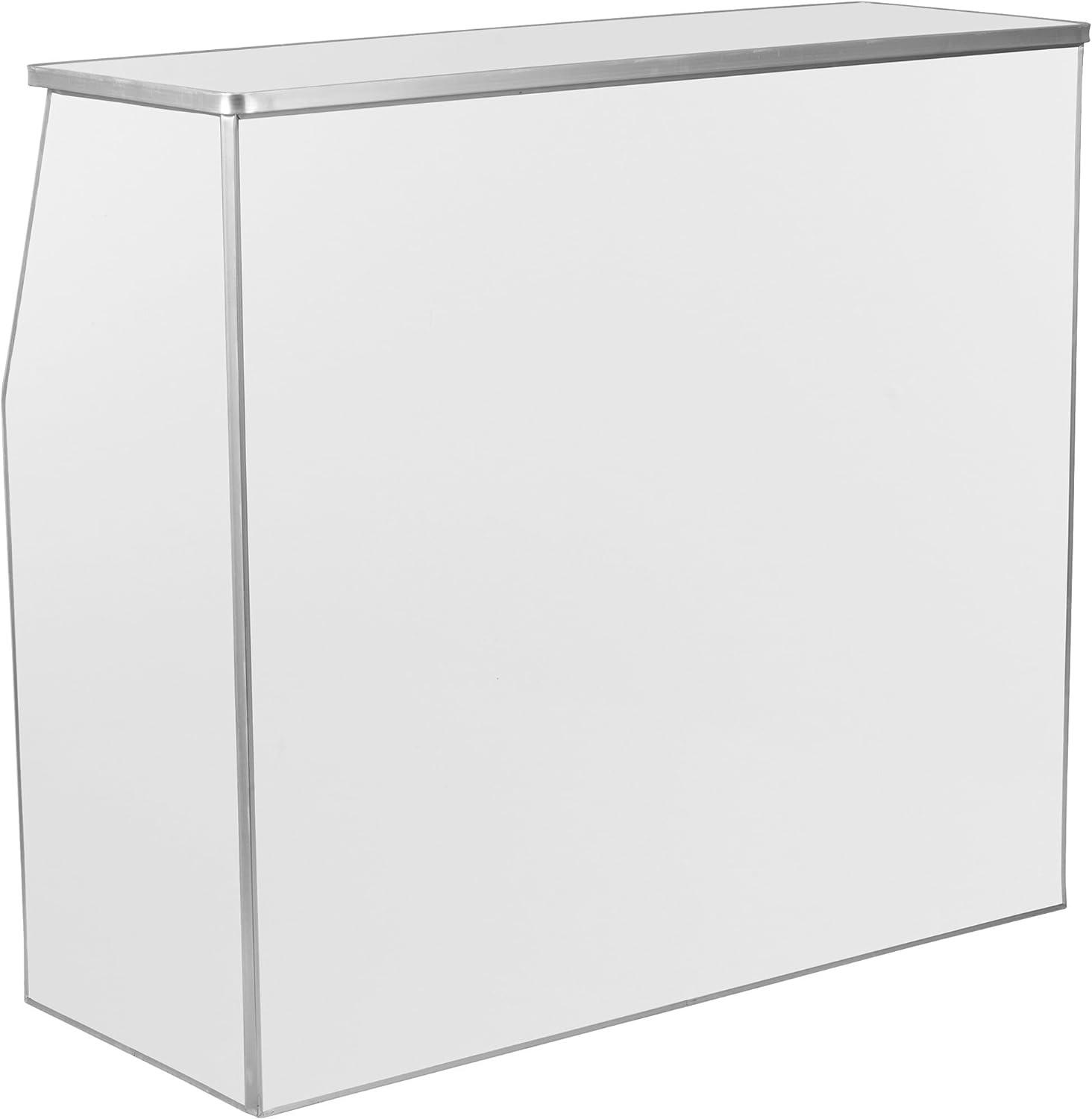 White Aluminum Portable Patio Bar with Laminate Shelving