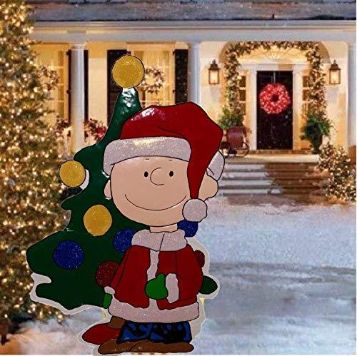 42" Peanuts Gang Caroling Around The Tree Metal Yard Art Christmas Decor - Features Charlie Brown, Snoopy, Linus and Lucy