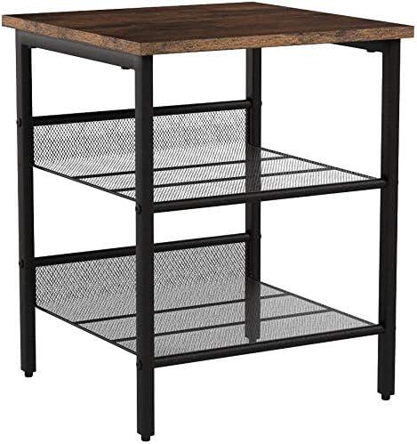 Nightstand, Set of 2 Side Tables, End Tables with Adjustable Mesh Shelves, for Living Room, Bedroom, Industrial, Stable Steel Frame, Easy Assembly, Rustic Brown and Black ULET24X