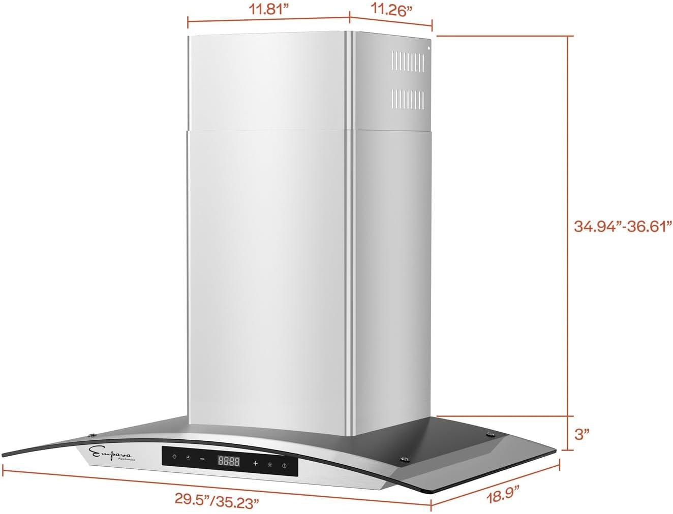 Empava 30" Metal 400 CFM Ducted (Vented) Island Range Hood with Baffle Filter