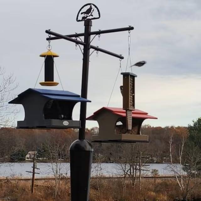 Squirrel Stopper Deluxe Bird Feeder Pole – 100% Squirrel-Proof with Patented Baffle, Heavy-Duty Steel, Easy Installation, Holds 8 Feeders, Wind