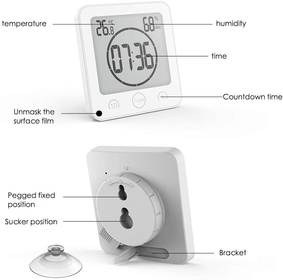 Bathroom Shower Clock Digital Clock Timer Large LCD Display Touch Screen Timer with Temperature Humidity Display for Bathroom Shower Kitchen,white，G169791