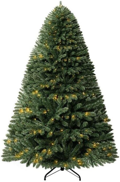 Naomi Home 6.5ft Christmas Tree with Lights, Realistic Spruce Christmas Tree Prelit with Foot Pedal, 1197 Branch Tips, 450 Warm Lights and Metal Stand, Aritificial Christmas Tree, Árbol De Navidad