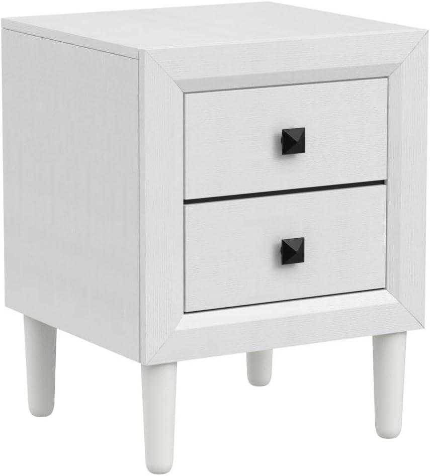 Resenkos Retro Nightstand Set of 2, End Table Side Table with 2 Drawers, Storage Cabinet for Bedroom, Living Room, White