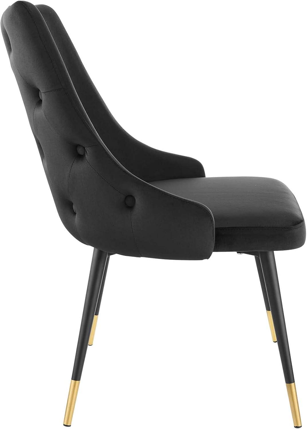 Elegant Black Velvet Dining Side Chair with Gold Tapered Legs