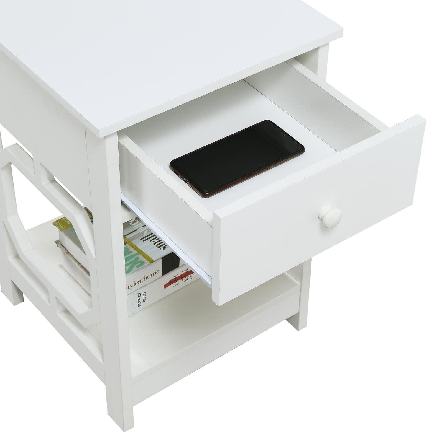 Omega 1 Drawer End Table, White