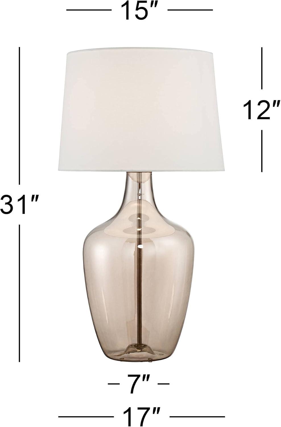 Possini Euro Design Ania 31" Tall Jar Large Modern Coastal End Table Lamp Clear Champagne Glass Single Off-White Shade Living Room Bedroom Bedside