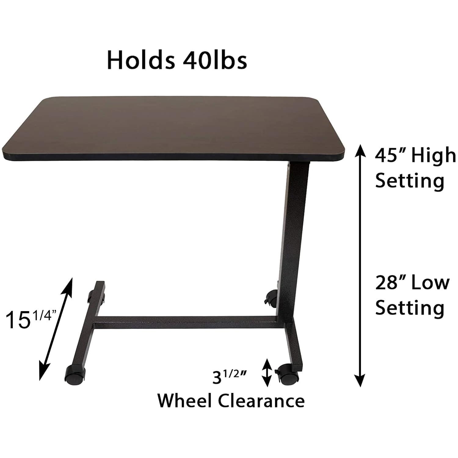 Carex Overbed Table with Adjustable Tray for Laptop, Portable with Wheels, For Home Use, Brown