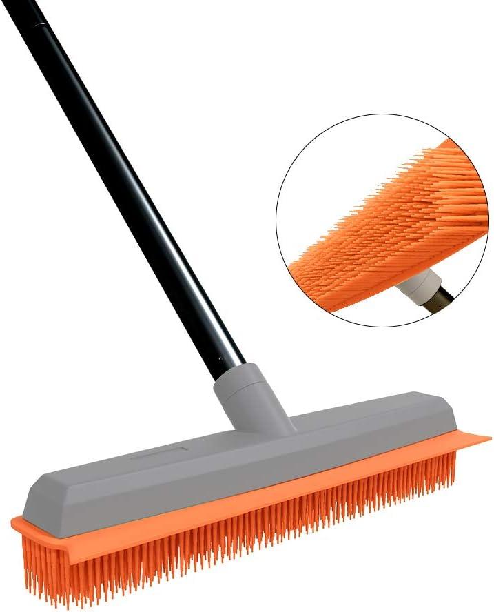 Rubber Push Handle Broom for Hardwood Floor,Carpet Rake Pet Hair Remover Broom