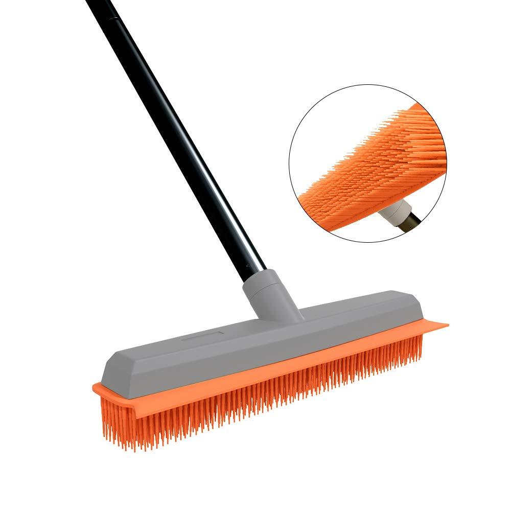 Rubber Push Handle Broom for Hardwood Floor,Carpet Rake Pet Hair Remover Broom