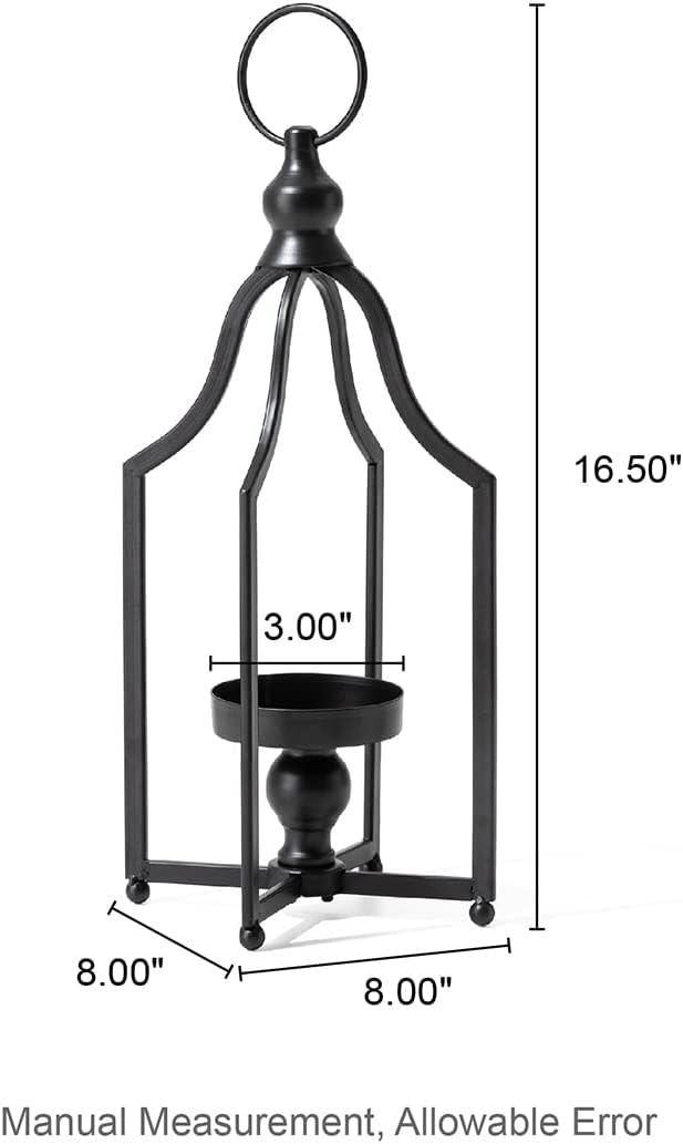 Glitzhome Modern Farmhouse Metal Lanterns Decorative Hanging Candle Lanterns Distressed Black Set of 2 (Small)