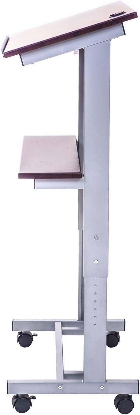 Adjustable Height Lectern - Silver Frame/Dark Waln