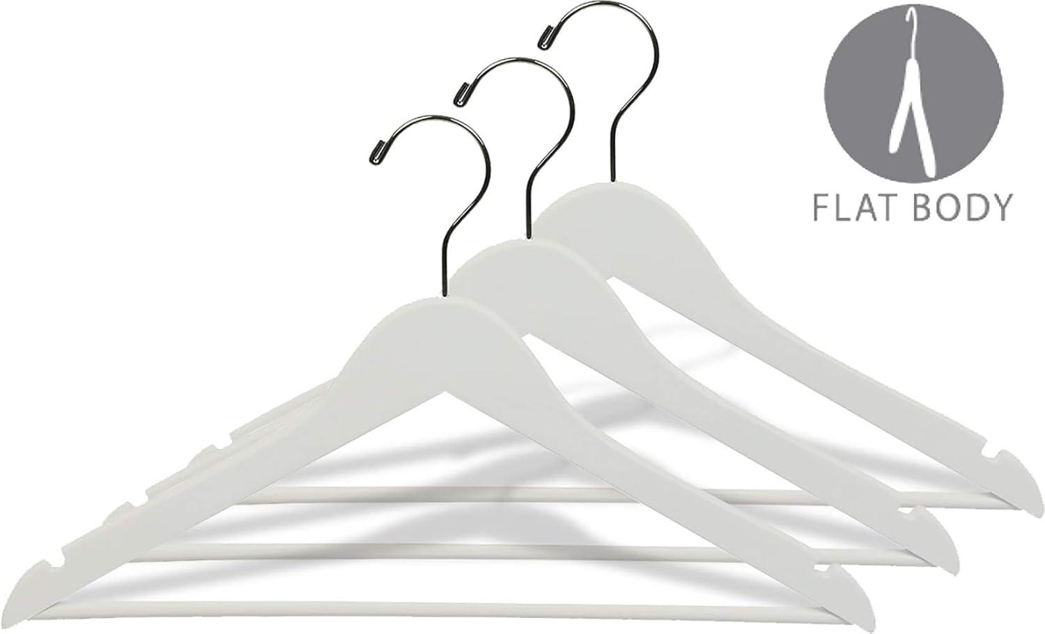 International Innovations White Wooden Suit Hangers with Bar (Box of 100)