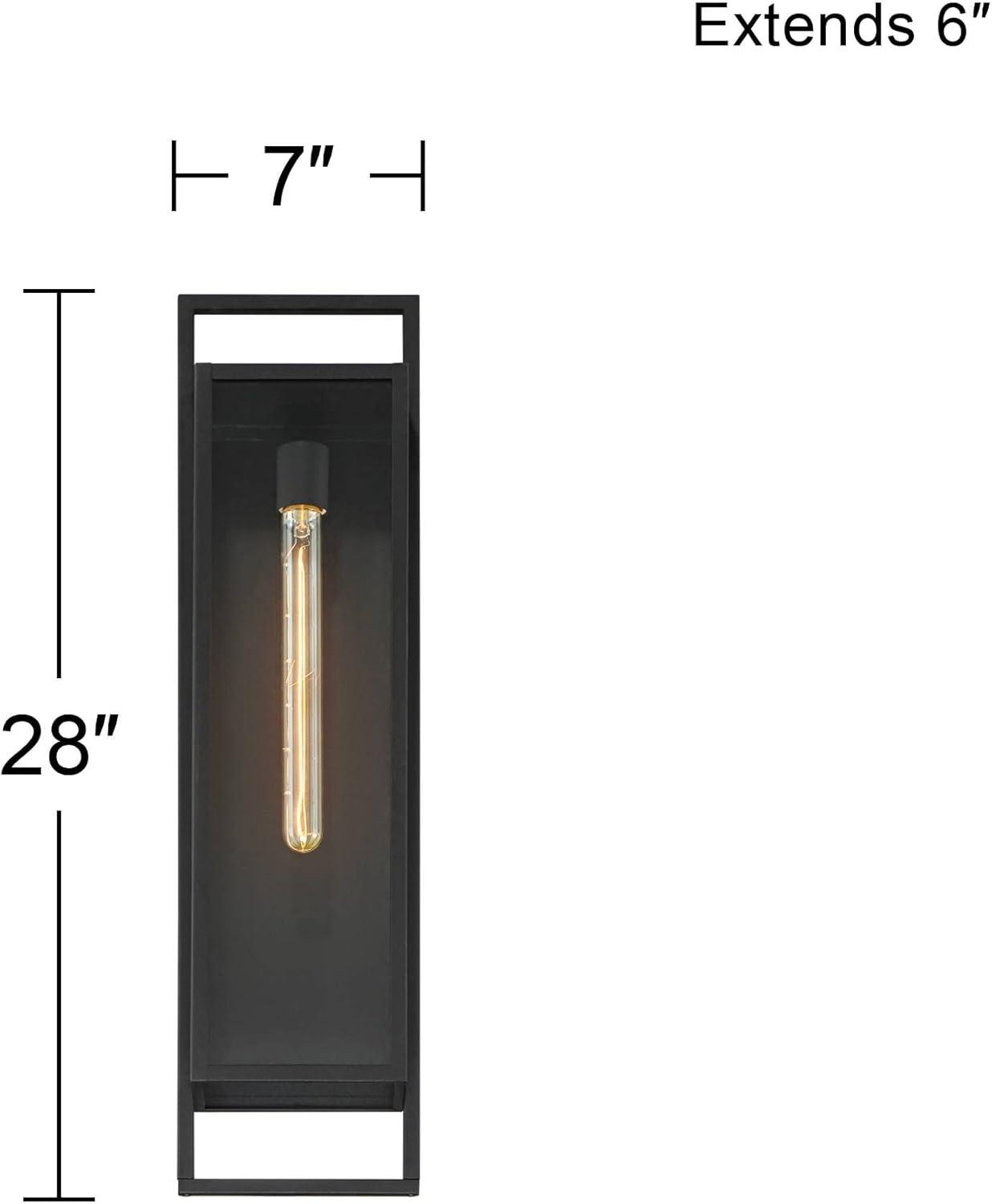 Possini Euro Design Jericho 28" High Modern Outdoor Wall Light Fixture Mount Porch House Edison Bulb Textured Black Finish Metal Clear Glass Shade