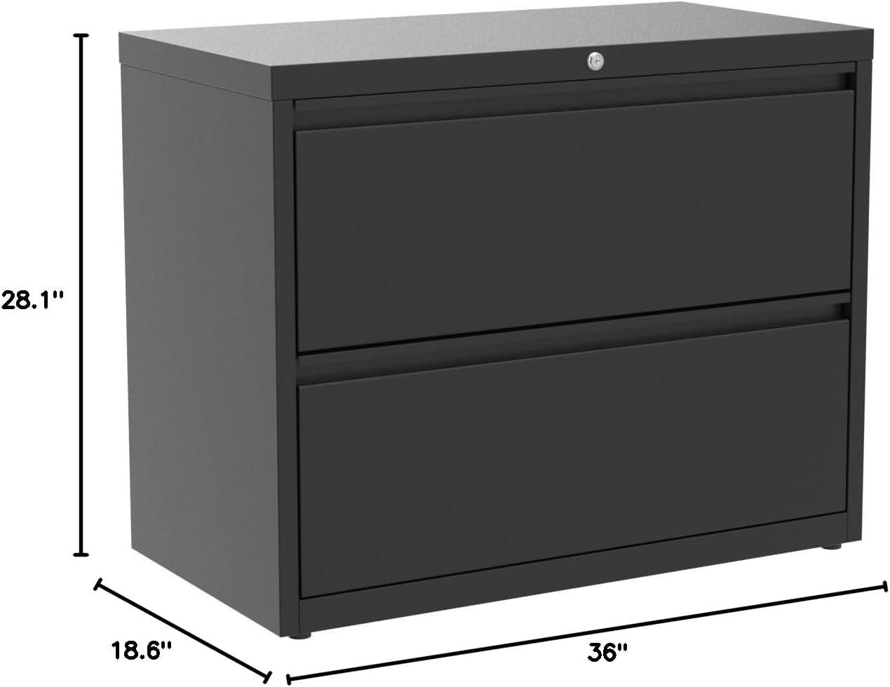 Black Steel 2-Drawer Lockable Lateral File Cabinet