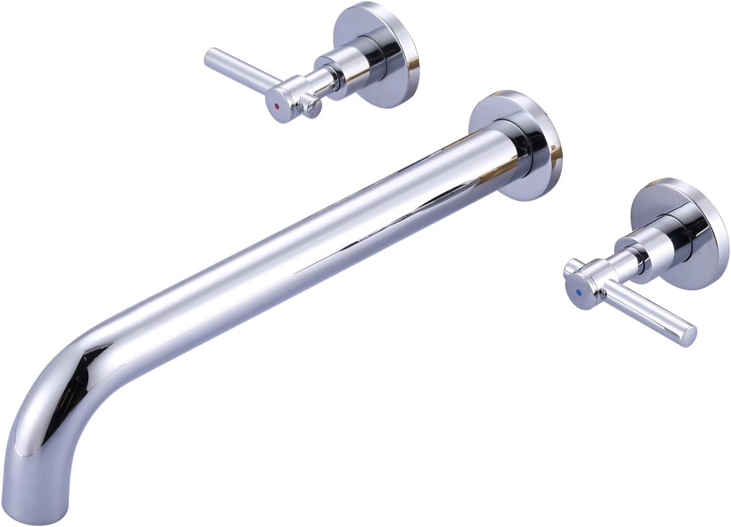Tub Filler Faucet,High Flow Wall Mounted Bathtub Faucet,Solid Brass Bathroom Tub Faucet Two Handles Bathtub Spout Faucets 12" Long Spout,Chrome