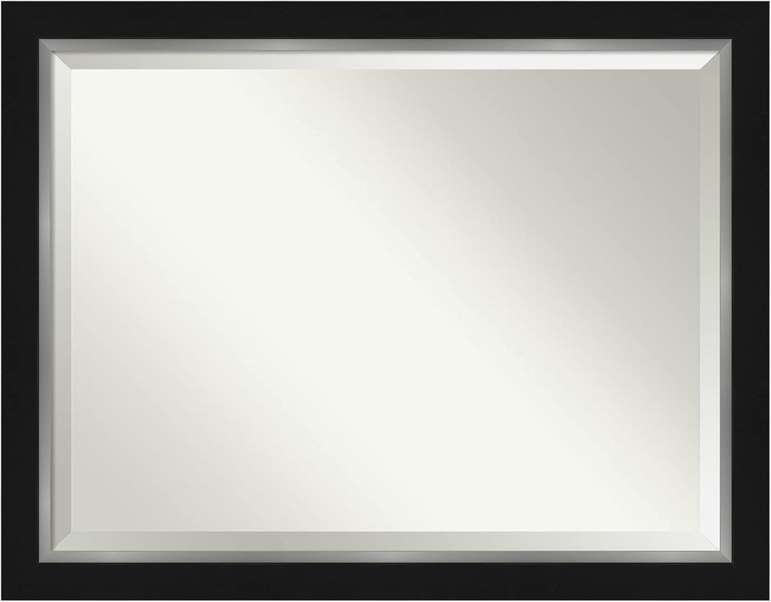 Amanti Art Beveled Bathroom Wall Mirror - Eva Black Silver Frame Eva Black Silver Outer Size: 45 x 35 in
