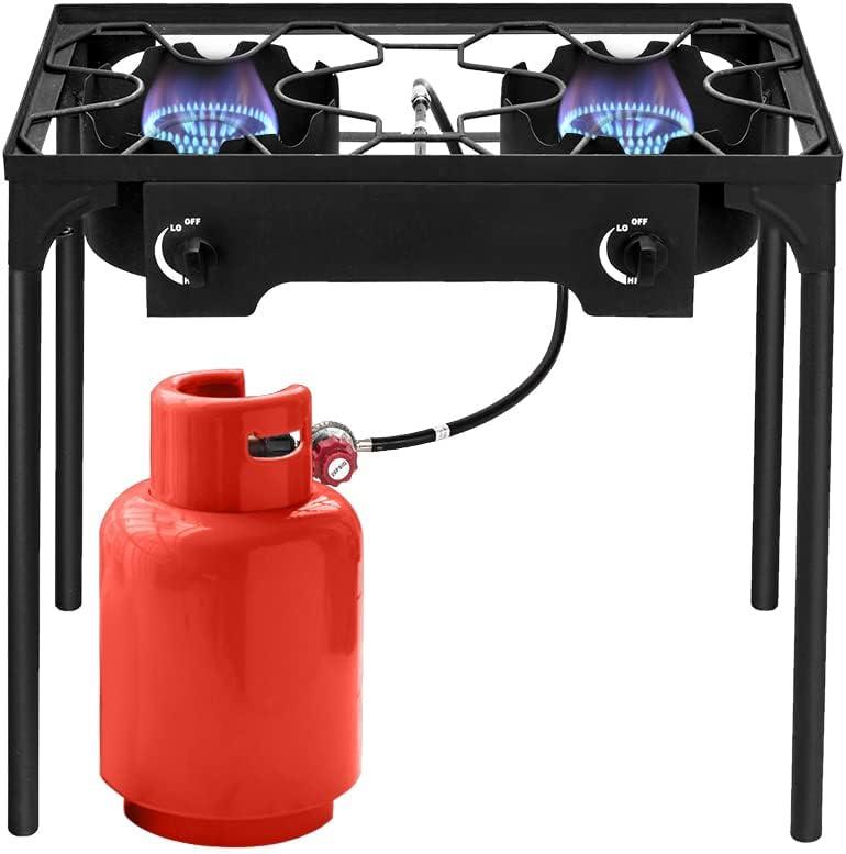 GoDecor Portable Propane Stove 2 Burner Outdoor Camping BBQ Grill With Wind Panel, 150000BTU