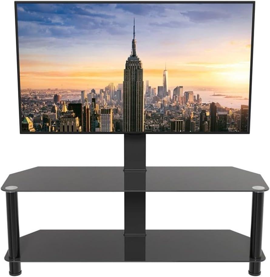 AVF SDC1140BB-a TV Stand for up to 55-inch TVs, Black Safety Glass, Black Metal Legs