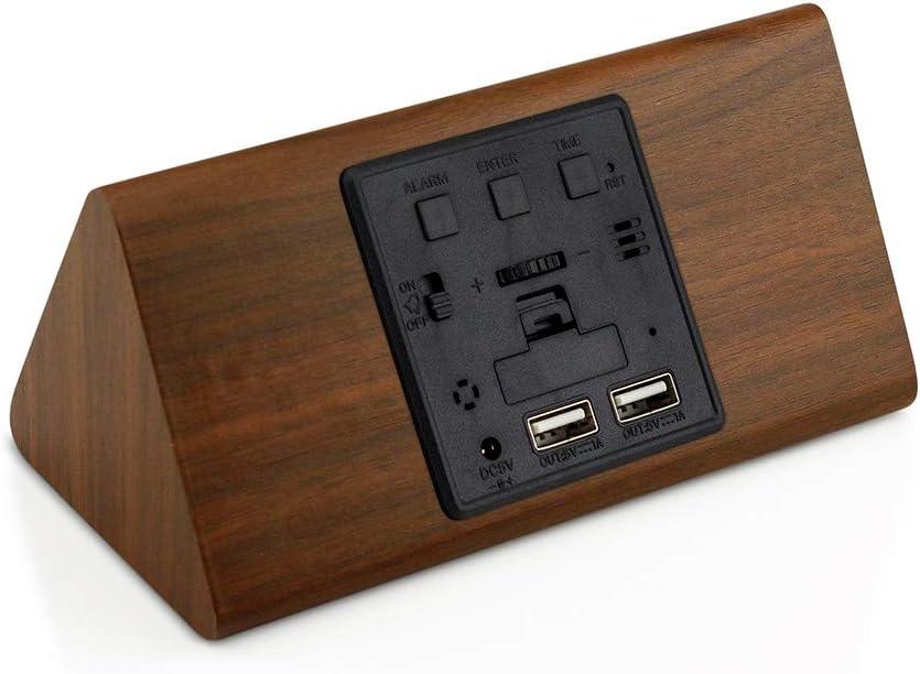 Digital Alarm Clock, with Wooden Electronic LED Time Display, Alarm Settings, Humidity & Temperature Detect, Wood Made Electric Clocks for Bedroom, Bedside,brown，G169865