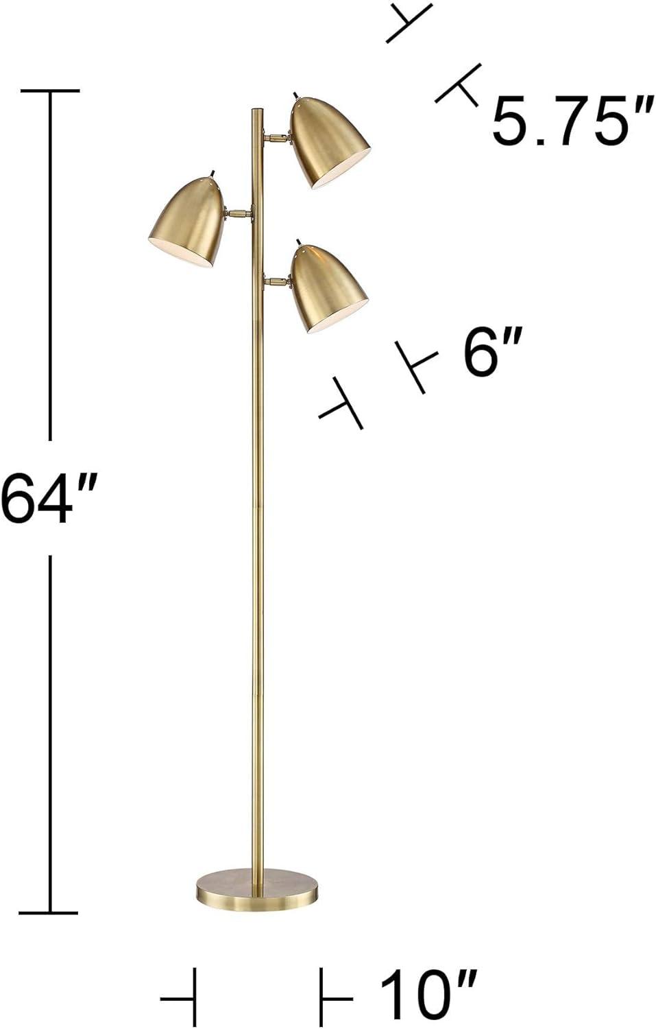 360 Lighting Aaron Mid Century Modern Tree Floor Lamp 64" Tall Aged Brass 3 Light Adjustable Dome Shade for Living Room Reading Bedroom Office House