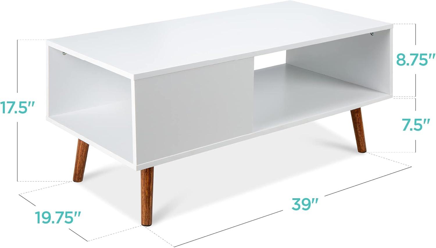 Mid-Century Modern Rectangular Coffee Table with Open Shelf - White/Brown