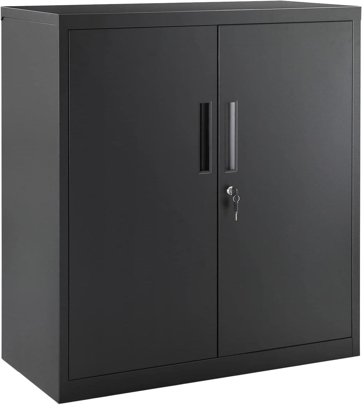 Black Metal Lockable Office Cabinet with Adjustable Shelving