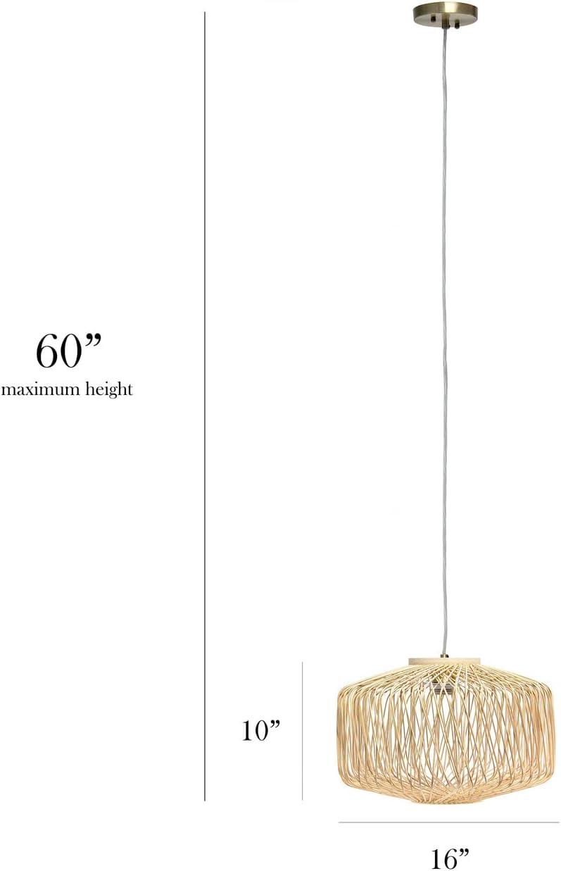 Elegant Designs Natural Round Pendant Ceiling Light Beige: UL Listed, Rattan Chandelier, 60W, Adjustable Height