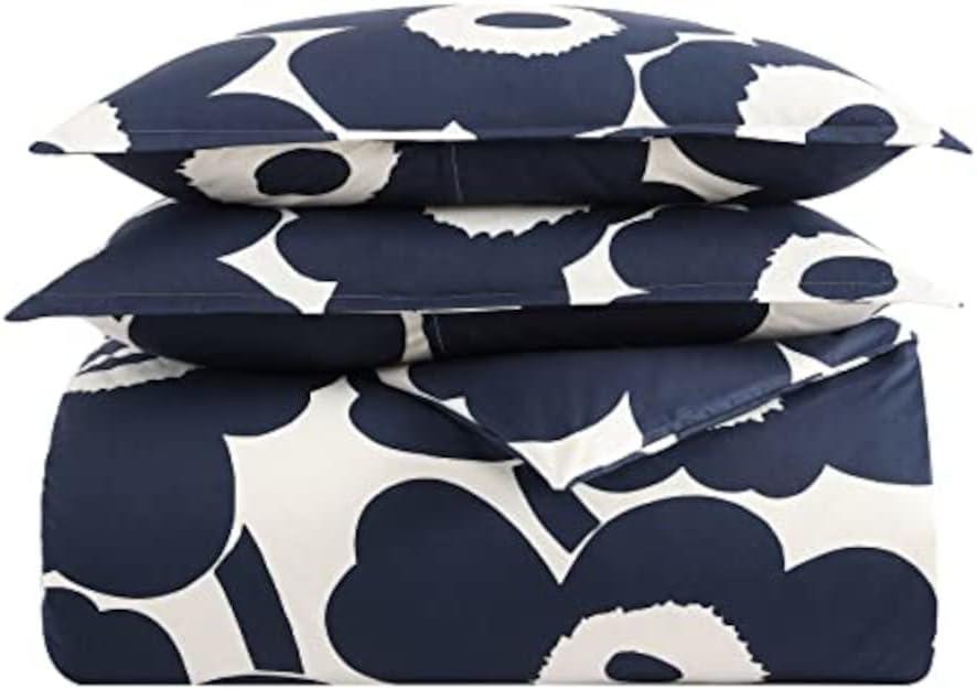 King Blue Floral Cotton Duvet Cover Set with Shams