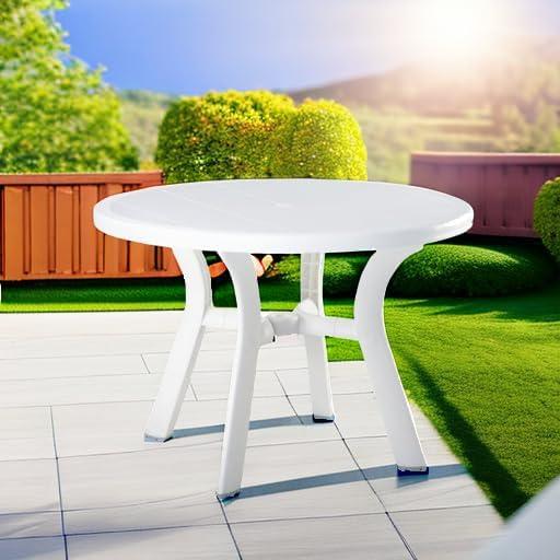 Compamia Truva Transitional Plastic 42" Round Resin Patio Dining Table in White