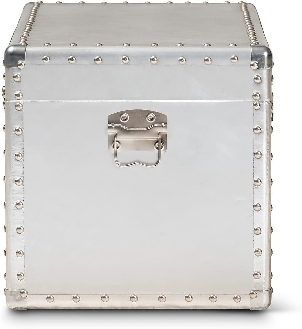 Baxton Studio Serge Metal Storage Trunk Silver: No Assembly, Spot Clean, 150lb Capacity, All Ages