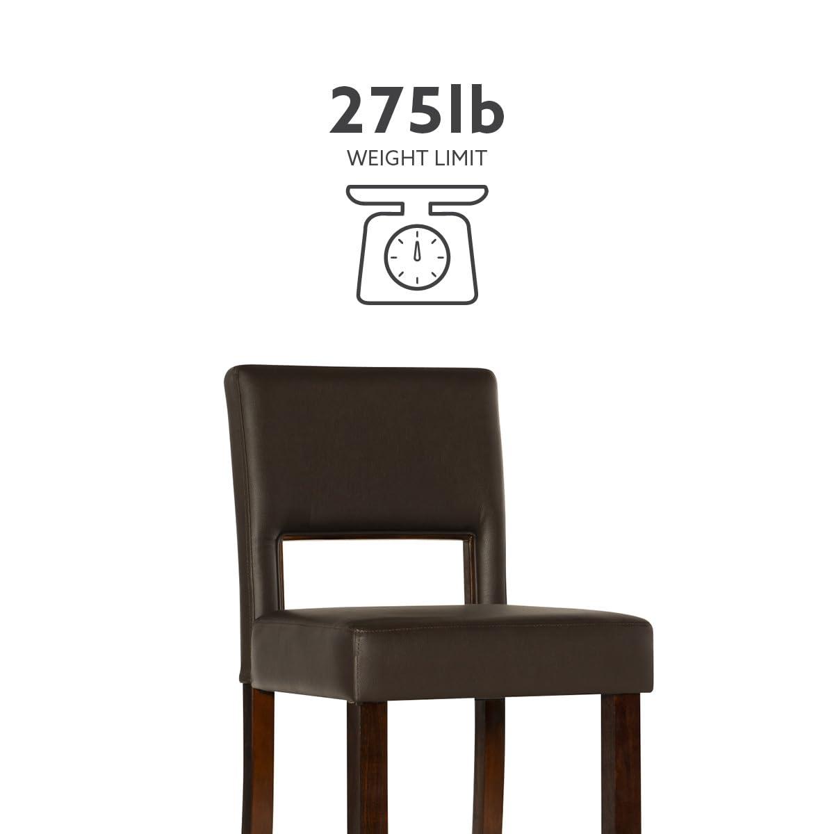 Linon 30" Vega Padded Back and Seat Faux Leather Barstool Hardwood/Espresso : Upholstered, Armless, Fixed Height