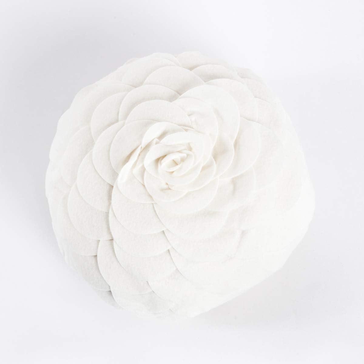 Ivory Round Flower Design Polyester Throw Pillow