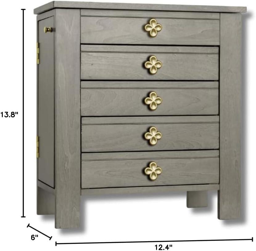 Hives and Honey Emma Wood Jewelry Chest: Modern Grey Tabletop Storage with 4 Drawers for Women