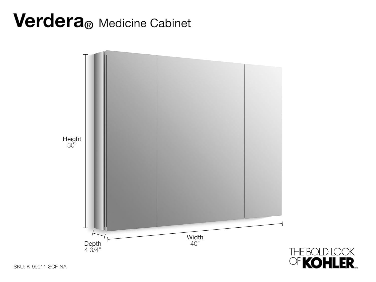 KOHLER Verdera® Aluminum Triple-Door Medicine Cabinet, Frameless with Adjustable Shelves