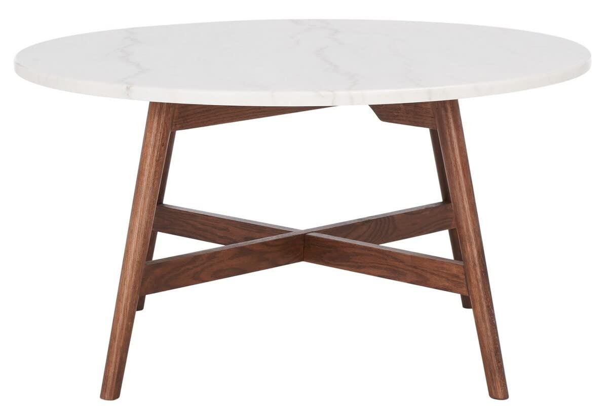 Maja Round Marble Coffee Table - Marble/Walnut - Safavieh