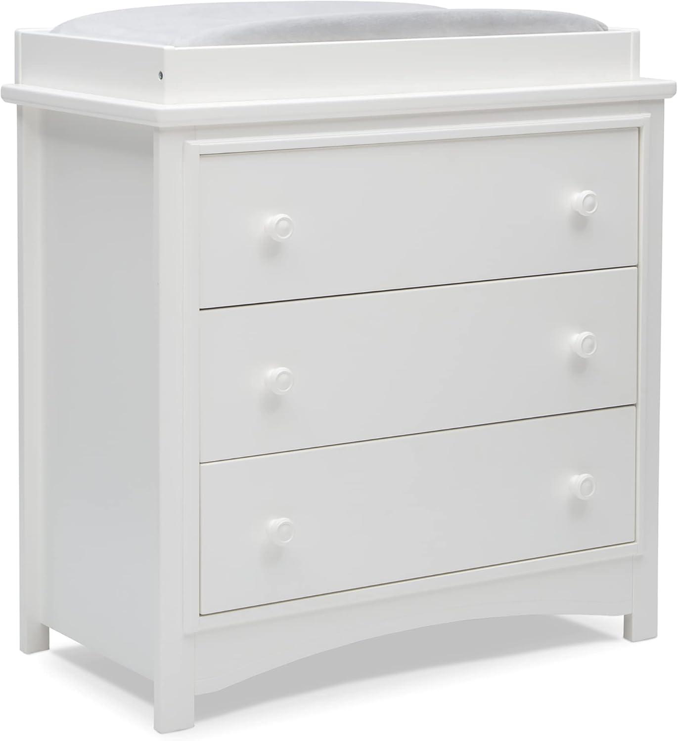 Delta Children Perry 3 Drawer Dresser with Changing Top, Greenguard Gold Certified, Bianca White